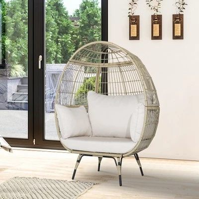 Tangkula Patio Rattan Oversized Wicker Egg Chair Stationary Lounge Basket W/ 4 Soft Cushions 1 Tangkula Patio Rattan Oversized Wicker Egg Chair Stationary Lounge Basket W/ 4 Soft Cushions