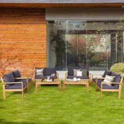Tangkula 4-Piece Outdoor Acacia Wood Conversation Set with Plush Grey Cushions 11 Tangkula 4-Piece Outdoor Acacia Wood Conversation Set with Plush Grey Cushions -Tangkula Shop GUEST a25ee807 3cb0 461c aca3 c3312f50e90f