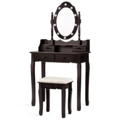 Vanity Table Set Detachable Makeup Table Dressing Desk With Mirror & Cushioned Stool Brown/White/Black -Tangkula Shop GUEST a28db7a9 5c53 4210 9470 80219eaa5197