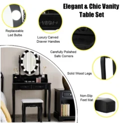 Tangkula Make-Up Vanity Table Dresser Set W/LED Light, Black Brown White 14 Tangkula Make-Up Vanity Table Dresser Set W/LED Light, Black Brown White -Tangkula Shop GUEST a2cf1ab7 15d1 4992 8bf3 5160990827bb