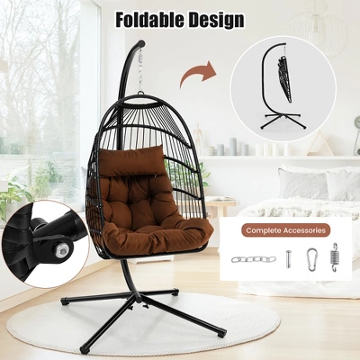 Tangkula Swing Egg Chair Hanging Basket Chair W/Stand Waterproof Cover & Cushion 3 Tangkula Swing Egg Chair Hanging Basket Chair W/Stand Waterproof Cover & Cushion - Image 3