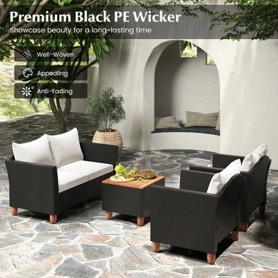 Tangkula 4-Piece Outdoor Wicker Conversation Set with Storage Coffee Table 2 Tangkula 4-Piece Outdoor Wicker Conversation Set with Storage Coffee Table - Image 2