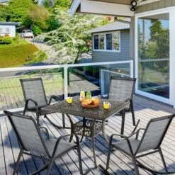 Tangkula 4pcs Patio Rocking Chair Heavy-Duty Metal Rocker Outdoor Anti-Slip Gray