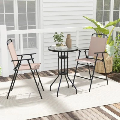 Tangkula 3PCS Bistro Set Folding Chairs Round Bar Table W/ 1.6" Umbrella Hole Yard Patio 1 Tangkula 3PCS Bistro Set Folding Chairs Round Bar Table W/ 1.6" Umbrella Hole Yard Patio