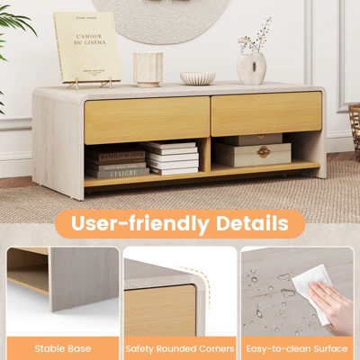 Tangkula Home Coffee Table W/ 2 Drawers & 2 Storage Shelf Rectangle Table Cocktail Table 6 Tangkula Home Coffee Table W/ 2 Drawers & 2 Storage Shelf Rectangle Table Cocktail Table - Image 6