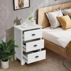 Tangkula End Table Nightstand Bedroom Storage W/ 3 Drawers & Wood Slide White 11 Tangkula End Table Nightstand Bedroom Storage W/ 3 Drawers & Wood Slide White -Tangkula Shop GUEST a3bdb058 52c4 4fd3 9392 163046d80a43