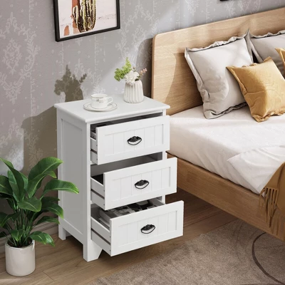 Tangkula End Table Nightstand Bedroom Storage W/ 3 Drawers & Wood Slide White 3 Tangkula End Table Nightstand Bedroom Storage W/ 3 Drawers & Wood Slide White - Image 3