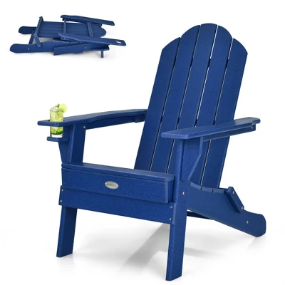 Tangkula Folding Patio Adirondack Chair - Weather Resistant Navy with Cup Holder 7 Tangkula Folding Patio Adirondack Chair - Weather Resistant Navy with Cup Holder - Image 7