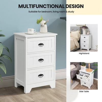 Tangkula End Table Nightstand Bedroom Storage W/ 3 Drawers & Wood Slide White 9 Tangkula End Table Nightstand Bedroom Storage W/ 3 Drawers & Wood Slide White - Image 9