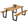 Tangkula 70-Inch Acacia Wood Outdoor Picnic Table and Bench Set with Umbrella Hole