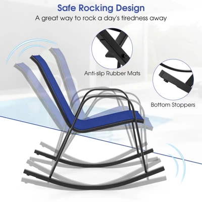 Tangkula 4 PCS Patio Rocking Chair Outdoor Ergonomic Rockers W/ Breathable Fabric Seat Navy 5 Tangkula 4 PCS Patio Rocking Chair Outdoor Ergonomic Rockers W/ Breathable Fabric Seat Navy - Image 5