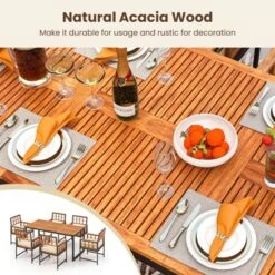 Tangkula 7-Piece Outdoor Dining Set with Acacia Wood Table and 6 Cushioned Armchairs