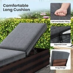 Tangkula Outdoor Chaise Lounge W/ Long Seat Cushion Heavy-Duty Metal Frame