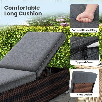 Tangkula Outdoor Chaise Lounge W/ Long Seat Cushion Heavy-Duty Metal Frame 1 Tangkula Outdoor Chaise Lounge W/ Long Seat Cushion Heavy-Duty Metal Frame