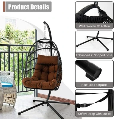 Tangkula Swing Egg Chair Hanging Basket Chair W/Stand Waterproof Cover & Cushion 6 Tangkula Swing Egg Chair Hanging Basket Chair W/Stand Waterproof Cover & Cushion - Image 6