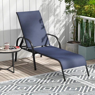 Tangkula Outdoor Lounge Chair Patio Chaise Lounge With Adjustable Backrest Reclining Pool Lounge Chair For Outside With Heavy Duty Steel Frame Navy 2 Tangkula Outdoor Lounge Chair Patio Chaise Lounge With Adjustable Backrest Reclining Pool Lounge Chair For Outside With Heavy Duty Steel Frame Navy - Image 2