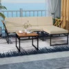 Tangkula 3-Piece L-Shaped Acacia Wood Patio Furniture Set with Cushioned Sofa & Coffee Table