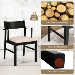 Tangkula Dining Chair W/ Arms Set Of 4 Modern Kitchen Chairs W/ Contoured Backrest Black & Beige -Tangkula Shop GUEST a56f9746 1685 4fc5 a2b4 826757f3ceee