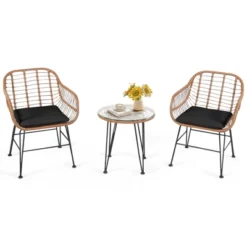 Tangkula 3PCS Patio Rattan Furniture Set With Round Tempered Glass Top Table & 2 Rattan Armchairs White/Turquoise/Red -Tangkula Shop GUEST a58325ab 3744 4e9e 9897 c8aeb3cdfed7