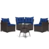 Tangkula 4-Piece Rattan Outdoor Furniture Set with Navy Cushions & Coffee Table