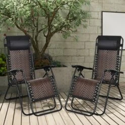Tangkula Folding Recliner Patio Rattan Zero Gravity Lounge Chair with Headrest