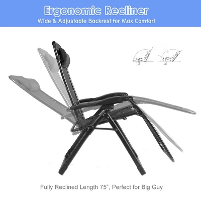 Tangkula Oversized Zero Gravity Lounge Chair Folding Recliner W/ Cup Holder & Pillow, Black 6 Tangkula Oversized Zero Gravity Lounge Chair Folding Recliner W/ Cup Holder & Pillow, Black - Image 6