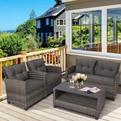 Tangkula 4-Piece Outdoor Patio Furniture Set: Rattan Wicker Conversation Sofa Set -Tangkula Shop GUEST a5bd1144 77e2 4eca 83aa 21b5b8a0c9c0