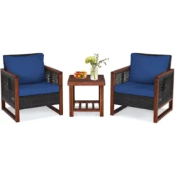 Tangkula 3PCS Patio Rattan Bistro Set Acacia Wood Frame Cushioned Sofa And Side Table 13 Tangkula 3PCS Patio Rattan Bistro Set Acacia Wood Frame Cushioned Sofa And Side Table -Tangkula Shop GUEST a5e9acb4 1ec8 477d bb08 7c70a7530411