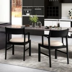 Tangkula Dining Chair W/ Arms Set Of 4 Modern Kitchen Chairs W/ Contoured Backrest Black & Beige -Tangkula Shop GUEST a5f3208d ff7e 4d12 8a15 07756973a921