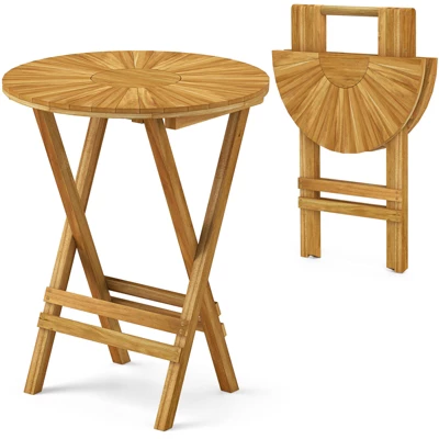 Tangkula Patio Folding Side Table 23.5" Teak Wood Round End Table Fully Assembled Natural 9 Tangkula Patio Folding Side Table 23.5" Teak Wood Round End Table Fully Assembled Natural - Image 9