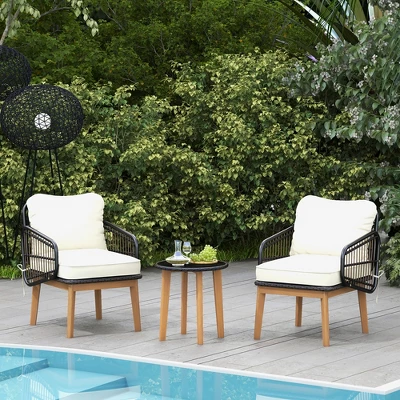 Tangkula 3-Piece Patio Rattan Bistro Set with Acacia Wood Frame 2 Tangkula 3-Piece Patio Rattan Bistro Set with Acacia Wood Frame - Image 2