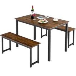 Tangkula 3pcs Dining Table Set For 4 Modern Industrial Counter Height Kitchen Table Set With 2 Benches For Dining Room Natural/Brown -Tangkula Shop GUEST a65648e8 eb41 4201 92df ddea4b1733bb