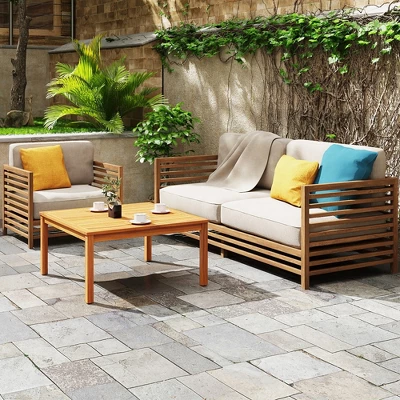 Tangkula Outdoor Coffee Table W/ Slatted Tabletop Small Outside Table Square Patio Table 2 Tangkula Outdoor Coffee Table W/ Slatted Tabletop Small Outside Table Square Patio Table - Image 2