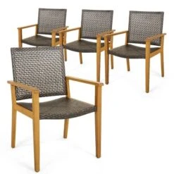 Tangkula Outdoor Rattan Chair Set Of 4 Patio PE Wicker Dining Chairs W/ Sturdy Acacia Wood Frame 17 Tangkula Outdoor Rattan Chair Set Of 4 Patio PE Wicker Dining Chairs W/ Sturdy Acacia Wood Frame -Tangkula Shop GUEST a687a975 9bc7 42a9 8810 4d2738dfcc6f