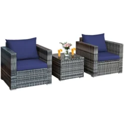 Tangkula 3-Piece Patio Wicker Conversation Set Bistro Rattan Sofa Chair With Washable Cushion -Tangkula Shop GUEST a6b59429 be1e 4dd5 8a2b 77d2e2a0a669