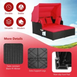 Tangkula Patio PE Wicker Daybed with Retractable Canopy and Red Cushions -Tangkula Shop GUEST a6ebc10a b130 472e a431 799897c65740
