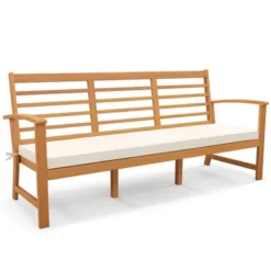 Tangkula 64" Acacia Wood 3-Seat Patio Bench with Off-White Cushion 17 Tangkula 64" Acacia Wood 3-Seat Patio Bench with Off-White Cushion -Tangkula Shop GUEST a74a90e8 8102 47b4 ae41 1d4af5bf7a59