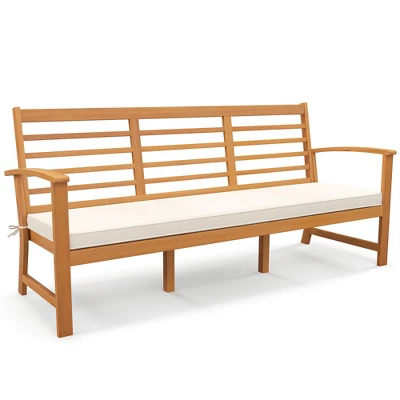 Tangkula 64" Acacia Wood 3-Seat Patio Bench with Off-White Cushion 9 Tangkula 64" Acacia Wood 3-Seat Patio Bench with Off-White Cushion - Image 9