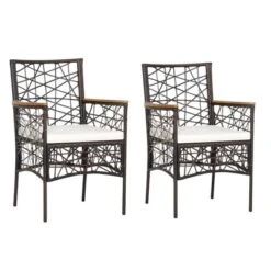 Tangkula Patio PE Rattan Dining Chairs Set Of 2/4 Patio PE Wicker Armchairs With Removable Cushions And Acacia Wood Armrests -Tangkula Shop GUEST a74ec3bd d1f8 4c07 a8c5 a09afcf47e73