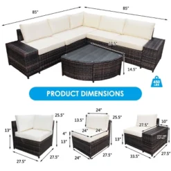 Tangkula 6-Piece Outdoor Rattan Conversation Set Sectional Sofa Set With Arc-Shaped Table