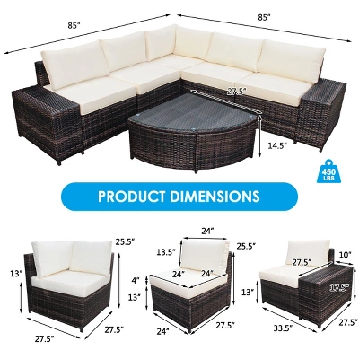 Tangkula 6-Piece Outdoor Rattan Conversation Set Sectional Sofa Set With Arc-Shaped Table 1 Tangkula 6-Piece Outdoor Rattan Conversation Set Sectional Sofa Set With Arc-Shaped Table