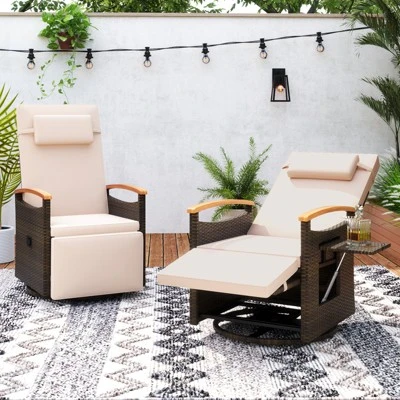 Tangkula 2-Piece Outdoor 360° Swivel Rattan Recliner Set with Side Table 2 Tangkula 2-Piece Outdoor 360° Swivel Rattan Recliner Set with Side Table - Image 2