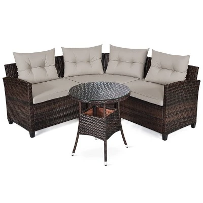Tangkula 4PCS Outdoor Patio Conversation Set Wicker Rattan Sectional Sofa W/Cushions 8 Tangkula 4PCS Outdoor Patio Conversation Set Wicker Rattan Sectional Sofa W/Cushions - Image 8