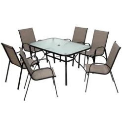 Tangkula 7PCS Patio Dining Furniture Set W/ 6 Stackable Armchairs & Umbrella Hole -Tangkula Shop GUEST a77a4b37 0edd 4be6 b76d fef3f8c8fcf9