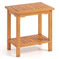 Tangkula 2-Tier Outdoor Acacia Wood Side Table with Slatted Storage Shelf -Tangkula Shop GUEST a7922d17 aedf 4869 b842 975c8611841e