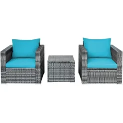Tangkula 3PCS Rattan Patio Conversation Furniture Set Outdoor Yard W/ Turquoise Cushion 19 Tangkula 3PCS Rattan Patio Conversation Furniture Set Outdoor Yard W/ Turquoise Cushion -Tangkula Shop GUEST a7bfdaaa 1fa1 4923 ae46 798905f82ff1