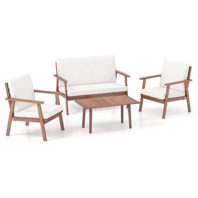Tangkula 4-Piece Acacia Wood Outdoor Conversation Set with Coffee Table 3 Tangkula 4-Piece Acacia Wood Outdoor Conversation Set with Coffee Table - Image 3