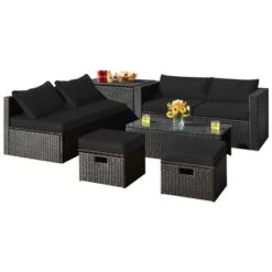 Tangkula 8PCS Patio Conversation Set Sectional Sofa Set, All-Weather PE Rattan, Tempered Glass Table & Washable Cushion Covers -Tangkula Shop GUEST a84c6751 7035 44ec b0ac 1d0cb75c66fd