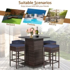 Tangkula Tangkula 5PCS Patio Bar Set Rattan Bar Furniture Set W/ Table & 4 Cushioned Stools Navy 16 Tangkula Tangkula 5PCS Patio Bar Set Rattan Bar Furniture Set W/ Table & 4 Cushioned Stools Navy -Tangkula Shop GUEST a87be921 e220 4800 ae92 d6592ed76963