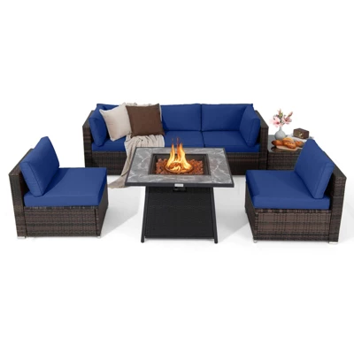 Tangkula Set Of 7 Patio Furniture Set W/ 35" Propane Gas Fire Pit Table & Waterproof Cover 8 Tangkula Set Of 7 Patio Furniture Set W/ 35" Propane Gas Fire Pit Table & Waterproof Cover - Image 8